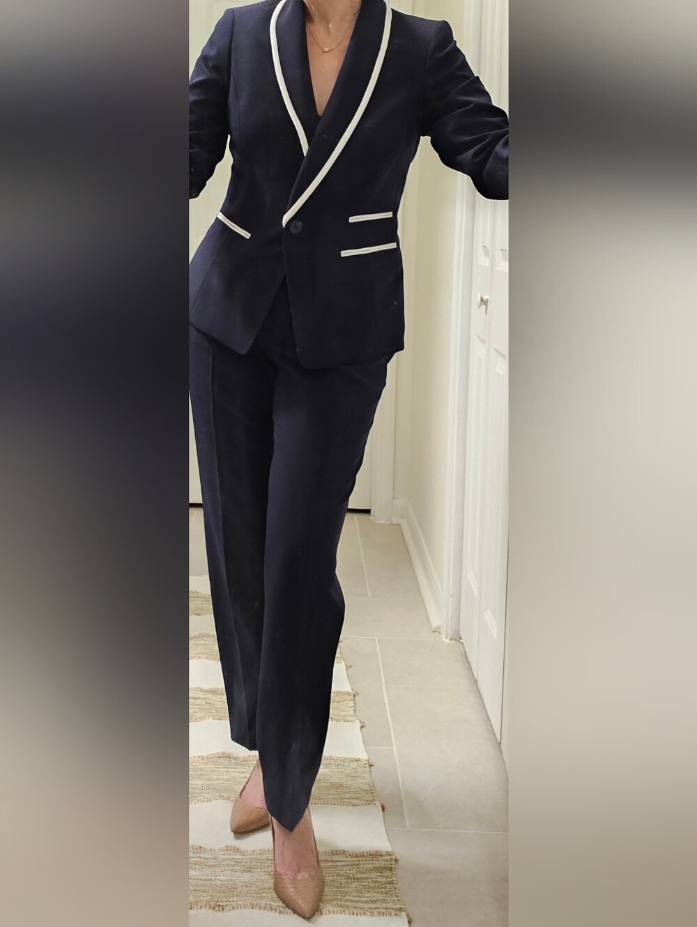 Le Suit Navy Blazer with White Piping 10